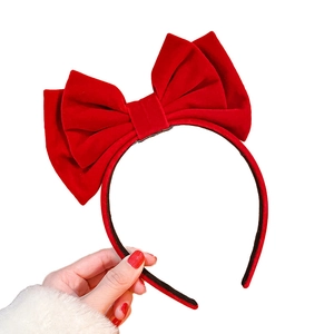 Serre-tête en velours rouge pour femme avec grand nœud plissé au design doux et festif