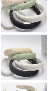 Detail of padded satin headbands with 3D heart embroidery and inner handmade label