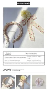 Détail du bandeau et chouchou en tissu à imprimé cerise avec poids de 27g et 14g inclus