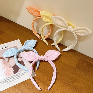 Serre-tête oreilles de lapin pour femme avec broderie marguerite en cinq couleurs