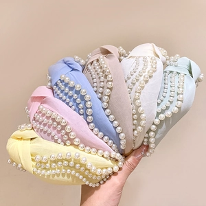 Haarreif Im Koreanischen Stil Mit Imitationsperlen Gedrehter Knoten Breitkrempiger Stoff Elegant Süß Haarschmuck Für Damen Täglich Party
