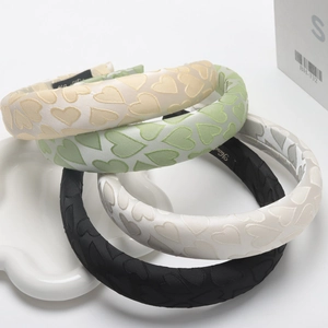 Women's Padded Heart Pattern Satin Headband Korean Sweet Padded Sponge Hair Hoop For Face Washing Styling Accessory