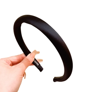 Elegant black satin padded headband for women handmade with premium glossy fabric finish