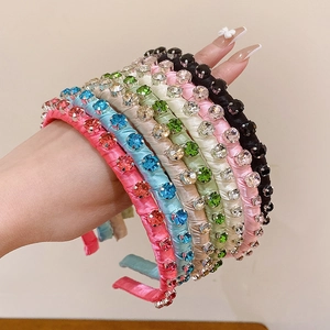 Baroque rhinestone headband collection with colorful crystals and satin fabric