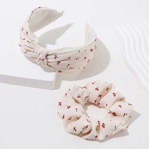 Serre-tête Et Chouchou En Chiffon À Imprimé Cerise Pour Femmes Style Français Avec Nœud Et Ruban Accessoires Cheveux Floraux