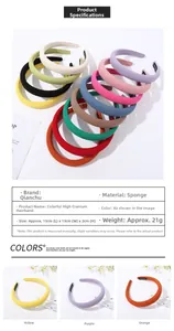 Detailed size specifications and colorful textured sponge headband color variety set