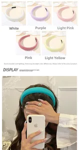 Thick padded velvet headbands in assorted pastel colors with handmade inner labels