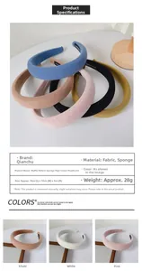 Detail specifications of waffle fabric padded headband showing size 16x14x3cm and weight 28g