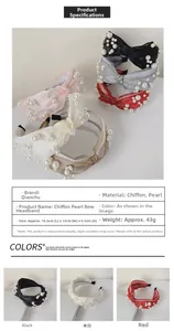 Detailansicht eines Knotenstirnbands aus Chiffon mit Perlen und Größenangaben