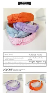 Dettaglio della fascia annodata tie-dye con trama del tessuto e tabella dimensioni