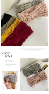 Detail showing various colors of cable knit headbands with stylish bow knot design