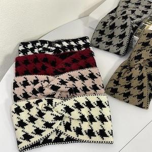 Bandeau en Tricot Pied-de-poule pour Femmes Douceur Hiver Chaud Large Nœud Torsadé Bandeau de Mode Accessoires Cheveux