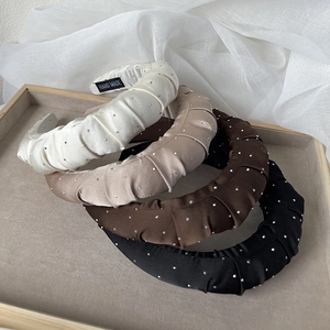 Pleated satin headbands with sparkling rhinestones in white, champagne, brown, and black