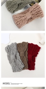 Detail of cable knit headband texture and bow knot design in multiple winter colors