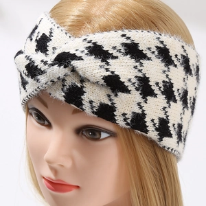 Bandeau en tricot à motif pied-de-poule avec nœud croisé pour femmes en hiver