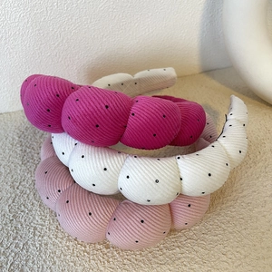 Gepolsterte Samt-Haarreifen mit Punkten in Lila Beige und Rosa für mehr Volumen