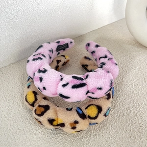 Lot de serre-têtes bouffants en peluche imprimé léopard et taches pour soin