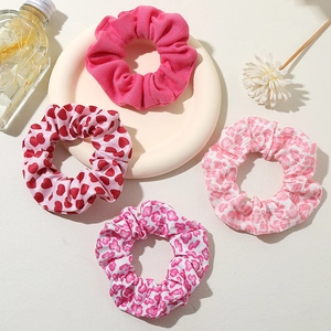 Sweet Pink Fabric Scrunchies Heart Clover Leopard Print Elastic Hair Ties For Girls Women Cute Daily Hair Accessories