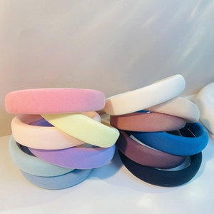 Padded Sponge Headband Knitted Fabric Wide Brim High Top Solid Color Hair Band Sweet Princess Style Women Daily Accessory