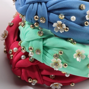 Serre-têtes à nœuds avec perles et strass en bleu, vert menthe et rose fuchsia