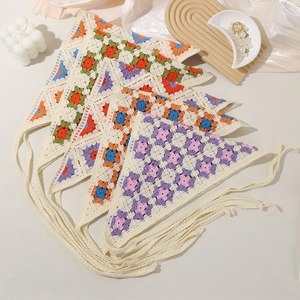 Handmade crochet floral granny square triangle head scarf with bohemian knit patterns