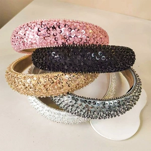 Fashion Sequin Padded Headband For Women Vintage Beaded Hair Band Sweet Cool High Top Headwear Party Hair Accessories