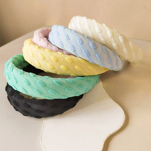 Serre-tête Rembourré Texturé Rétro pour Femmes Serre-tête en Éponge Couleur Unie Accessoires de Cheveux à la Mode