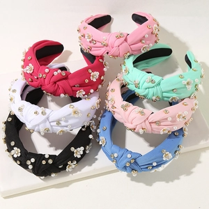 Cerchietto con Nodo Moda Donna Fascia per Capelli in Tessuto con Fiori Künstliche Perle Strass Elegante Accessori per Capelli