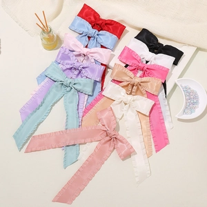 Women's Fashion Satin Ruffle Bowknot Hair Clip With Long Ribbon Sweet Korean Style Handmade Polyester Hair Accessory
