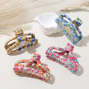 Pince à Cheveux Enveloppée de Tissu Imprimé Floral pour Femme Grande Pince Requin Élégante Style Coréen Accessoires Cheveux