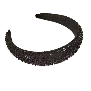 Padded black velvet headband with luxury handmade sequins and beads embroidery