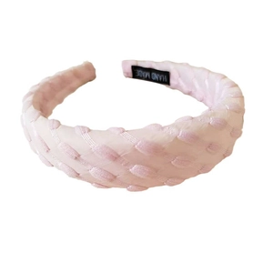 Serre-tête rembourré rose texturé pour femme avec étiquette faite à la main