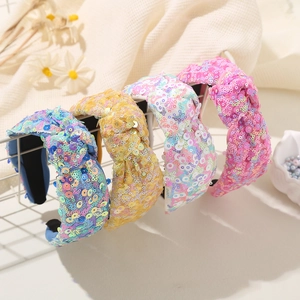Damen Pailletten Knoten Stirnband Glitzer Breit Gepolstert Haarreif Glänzend Party Mode Haarschmuck Für Mädchen