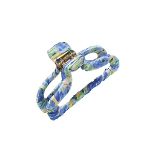 Grande pince à cheveux en tissu à motif floral bleu et jaune pour femme style élégant