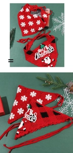 Détails de foulards de Noël au crochet faits main avec motifs Père Noël et flocons de neige