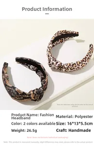 Detailed view of handmade leopard and snake print headbands with center knot design