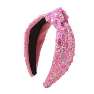Rosa Pailletten-Knoten-Haarreif mit glitzerndem Netzstoff und elegantem Twist für Damen