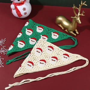 Handmade Crochet Christmas Bandana Santa Claus Cotton Knit Triangle Head Scarf For Women Holiday Party Hair Accessory