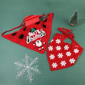 Bandana Triangulaire De Noël Tricoté À La Main En Coton Crochet Père Noël Flocon De Neige Bandeau Accessoire Cheveux Festival