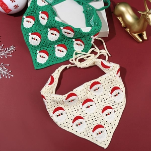 Handmade Christmas crochet triangle headscarf featuring Santa Claus knit patterns