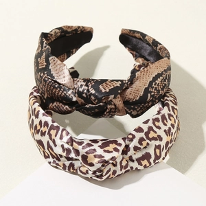 Vintage Leopard Snake Pattern Knotted Headband Satin Fabric Cross Knot Wide Hairband Fashion Women Hair Accessories