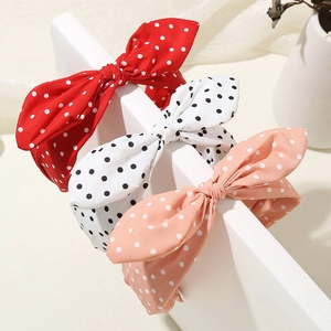 Set di tre cerchietti a pois con fiocco in tessuto rosso, bianco e arancione per donna