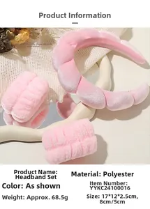 Pink wavy sponge headband and plush wristbands set made of soft polyester material