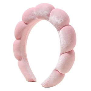 Thick pink bubble headband for women featuring a wavy padded design and soft macaron fabric