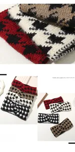 Detail of knitted houndstooth headbands showing soft texture and premium checkered pattern