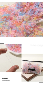 Detail of candy-colored elastic hair ties with duck pattern storage bag in collage view