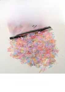 Assorted candy colors elastic rubber hair bands in a frosted cartoon storage pouch