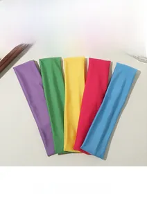 Detailed view of five colorful elastic sports headbands for yoga and fitness exercise