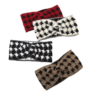 Knitted houndstooth headbands with twisted knot design in multiple winter colors