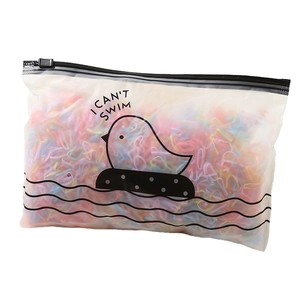 Colorful macaron elastic hair bands set in a clear zipper bag with a cute bird design